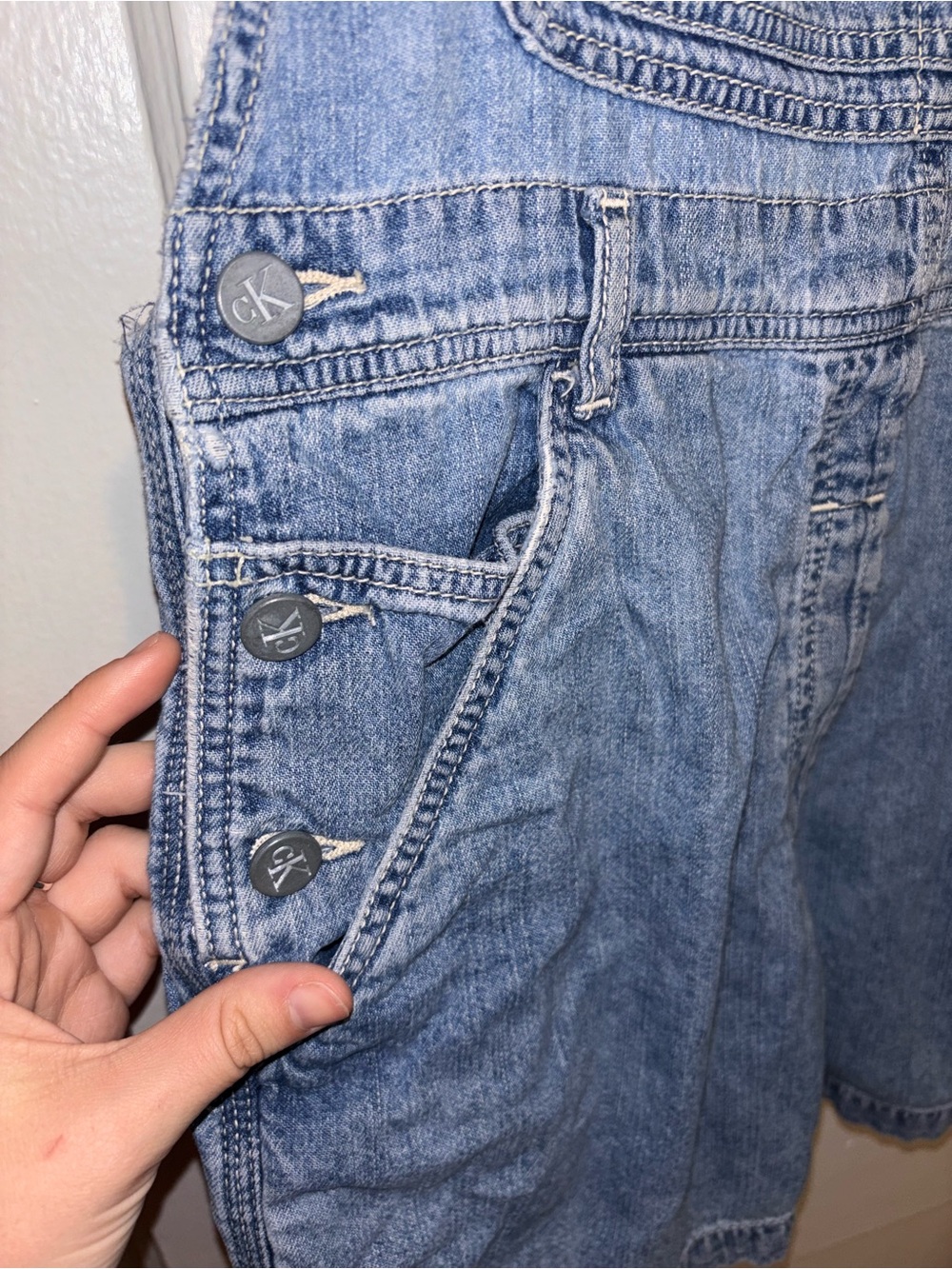 Vintage 90s Y2K Calvin Klein Shortalls Bib Overalls Women Large Carpenter USA - Picture 4 of 6